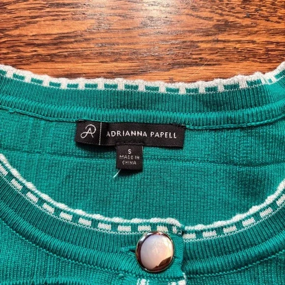 Adrianna Papell Button up Sweater Top Cropped Green Women's Size S Preppy - Picture 3 of 7
